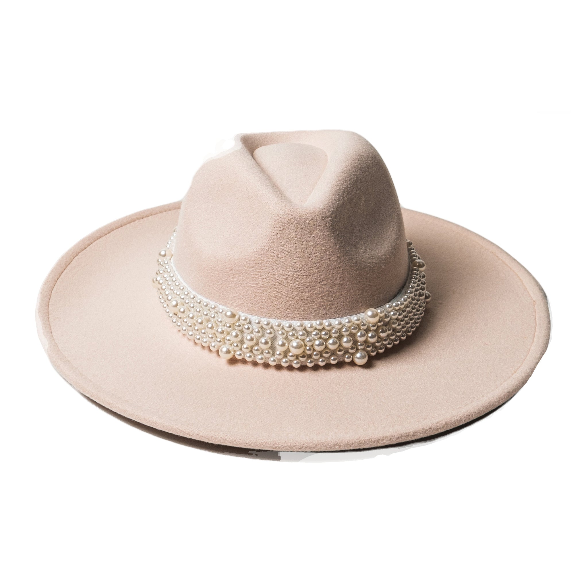 Chokore Pearl embellished Fedora Hat (Beige)