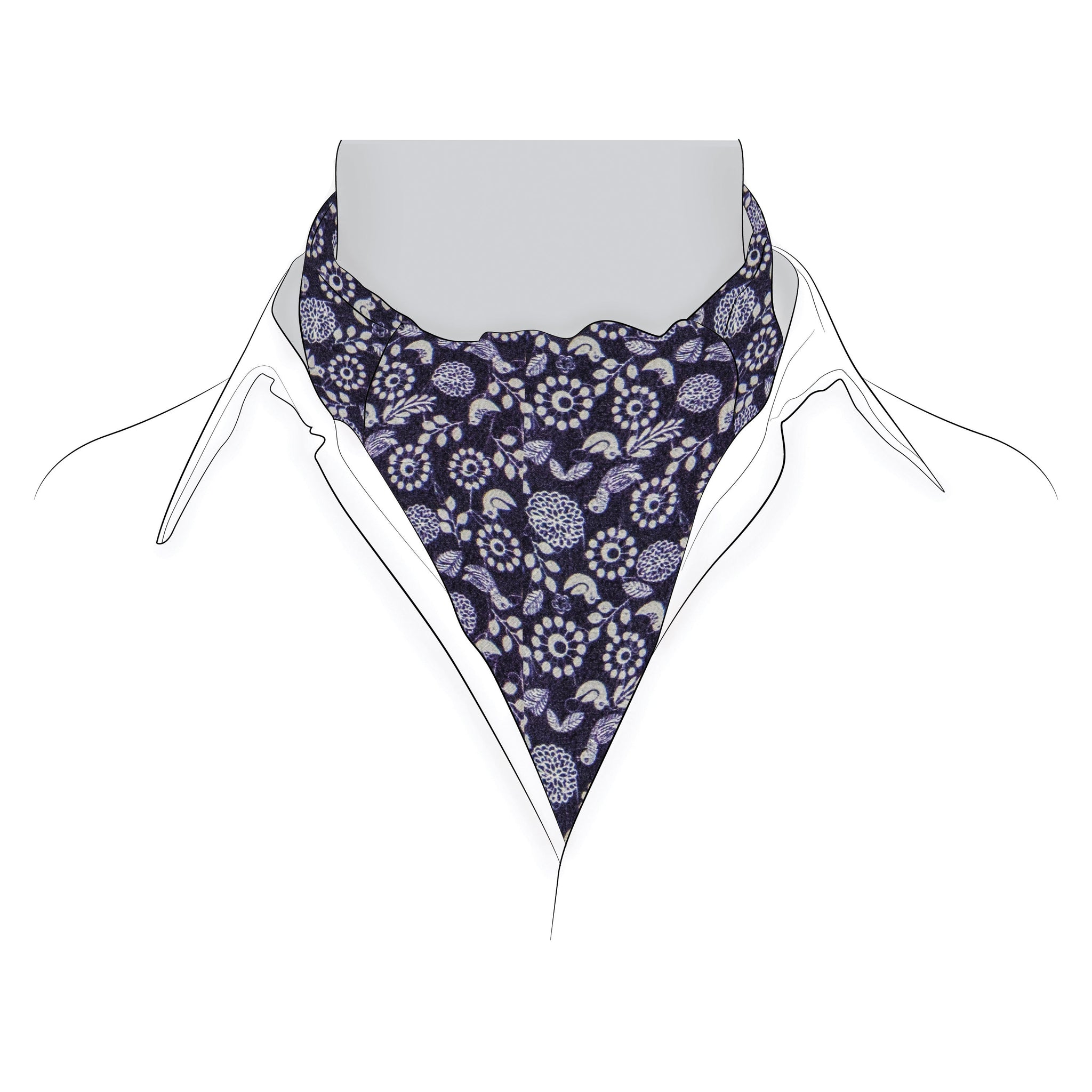 Chokore Black & White Bird print Silk Cravat