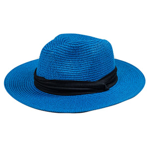 Chokore Chokore Straw Fedora Hat with Wide Brim (Blue) Chokore Straw Fedora Hat with Wide Brim (Blue) 