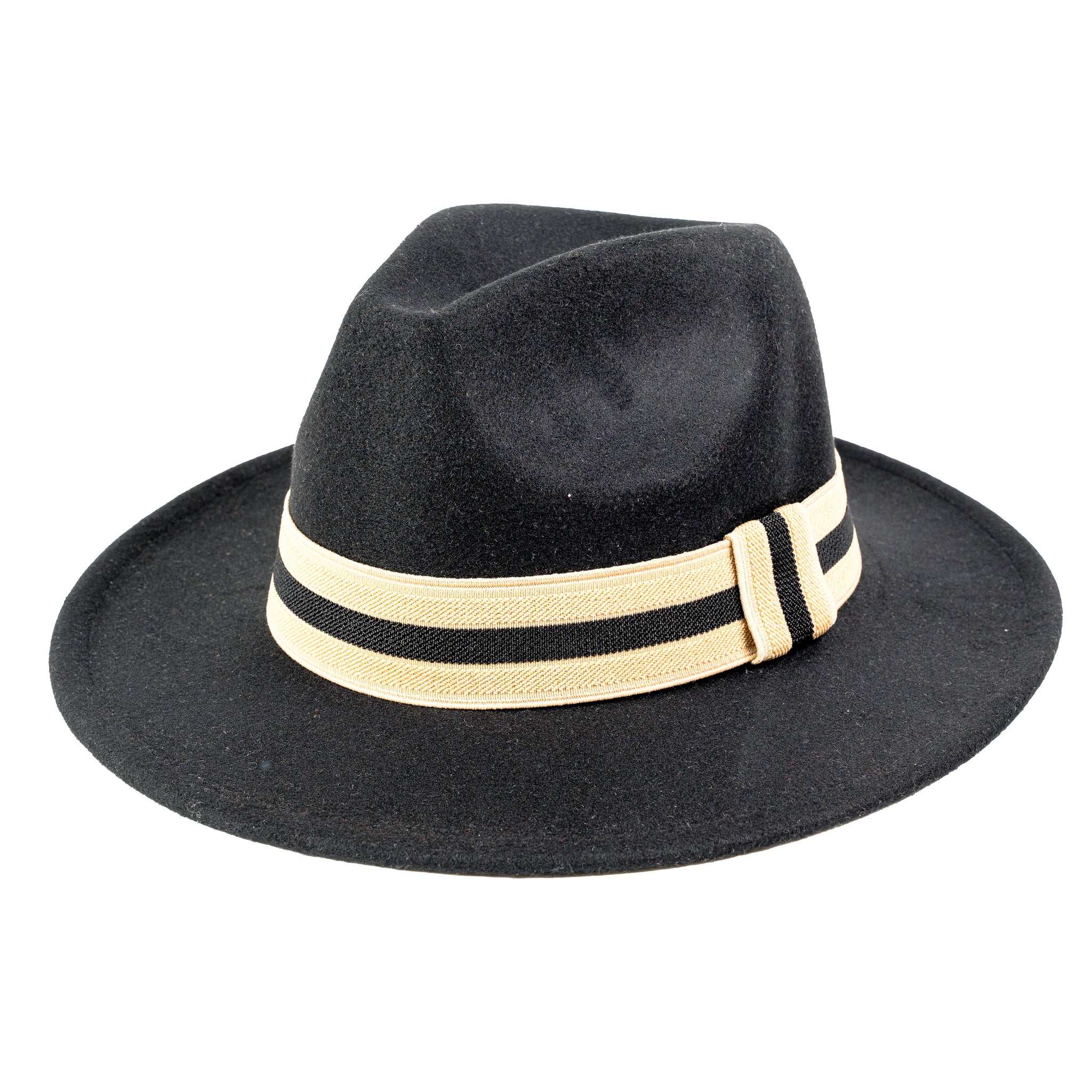 Chokore Pinched Crown Fedora Hat with Elastic Band (Black)