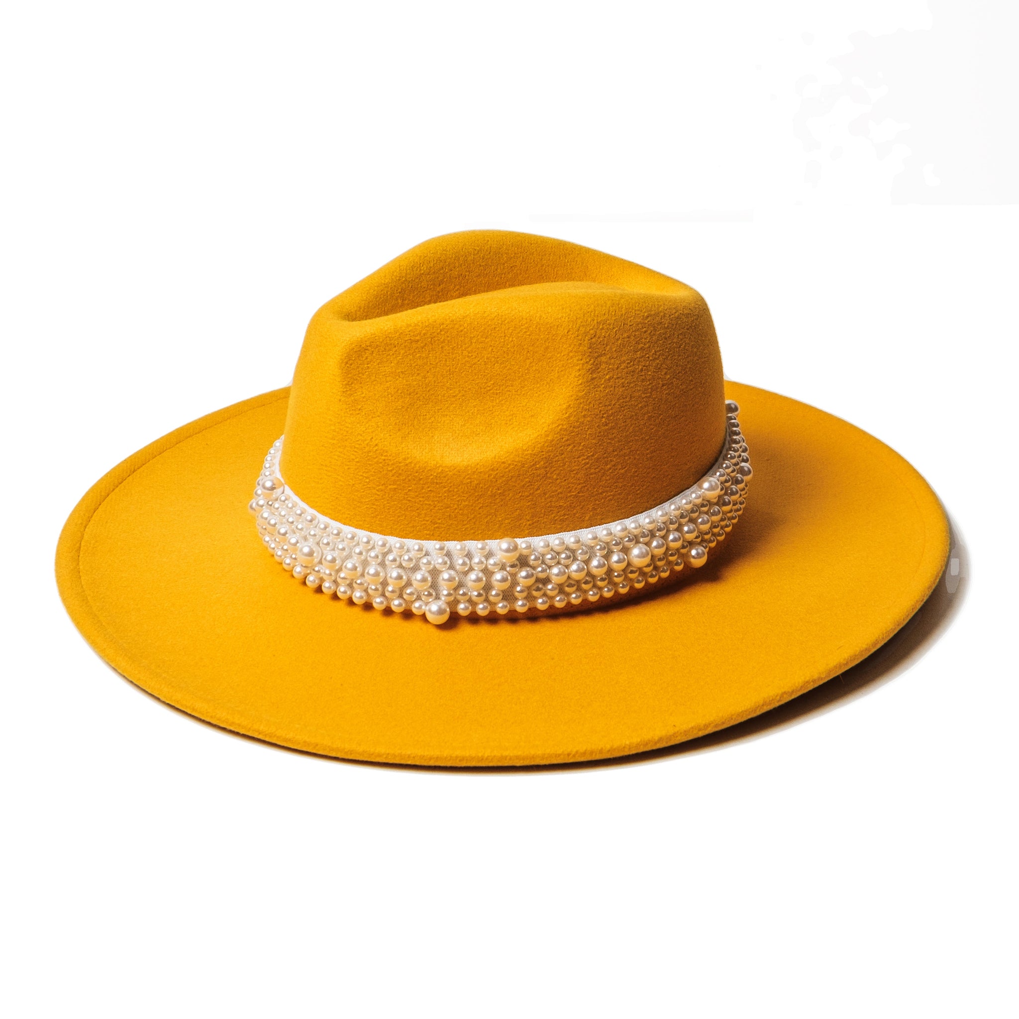 Chokore Pearl embellished Fedora Hat (Yellow)