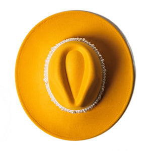 Chokore Chokore Pearl embellished Fedora Hat (Yellow) Chokore Pearl embellished Fedora Hat (Yellow) 