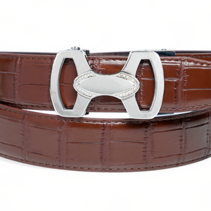 Chokore Chokore Crocodile Pattern Leather Belt (Brown & Silver) Chokore Crocodile Pattern Leather Belt (Brown & Silver) 