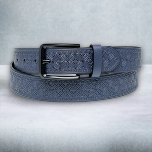 Chokore Chokore Graphic Pattern Embossed Leather Belt (Blue) Chokore Graphic Pattern Embossed Leather Belt (Blue) 