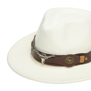 Chokore Chokore fedora hat with Ox head belt  (White) Chokore fedora hat with Ox head belt  (White) 