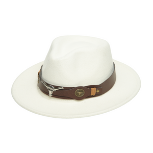 Chokore Chokore fedora hat with Ox head belt  (White) Chokore fedora hat with Ox head belt  (White) 