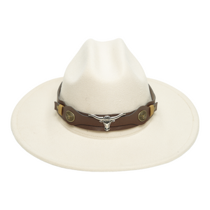 Chokore Chokore Pinched Cowboy Hat with Ox head belt  (Off White) Chokore Pinched Cowboy Hat with Ox head belt  (Off White) 