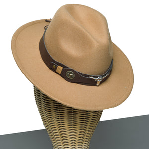 Chokore Chokore Fedora Hat with Ox head belt  (Camel) Chokore Fedora Hat with Ox head belt  (Camel) 