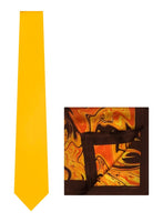 Chokore Chokore Plain Yellow Color Silk Tie & Choc Brown & Orange Silk Pocket Square from the Marble Design range set
