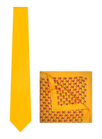 Chokore Chokore Plain Yellow Color Silk Tie & Yellow color Floral Print Pocket Square from Indian design set