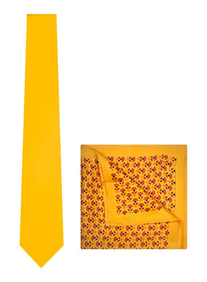 Chokore Chokore Plain Yellow Color Silk Tie & Yellow color Floral Print Pocket Square from Indian design set Chokore Plain Yellow Color Silk Tie & Yellow color Floral Print Pocket Square from Indian design set 
