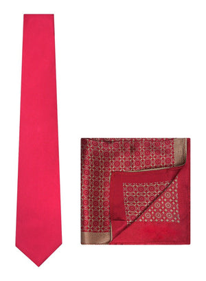 Chokore  Chokore Plain Pink color silk tie & Indian at Heart design Wine Pink & Beige color Satin Silk Pocket Square set 