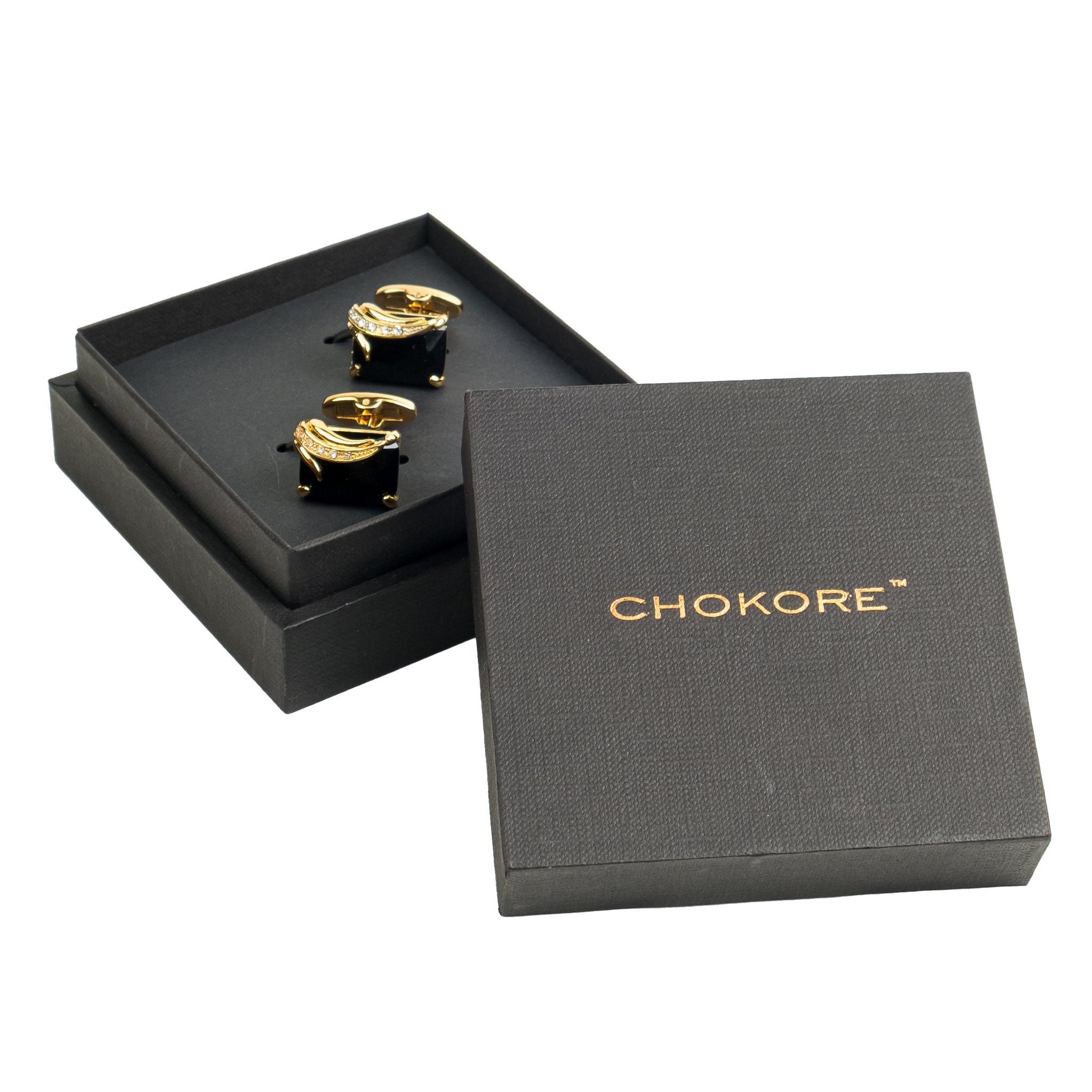 Chokore Black Agate Cufflinks with Gold Plating