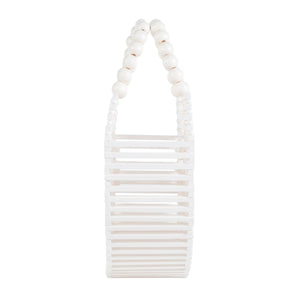 Chokore Bamboo Tote with bead handle - Handcrafted Basket Bag for Women. White Bamboo Tote with bead handle - Handcrafted Basket Bag for Women. White 