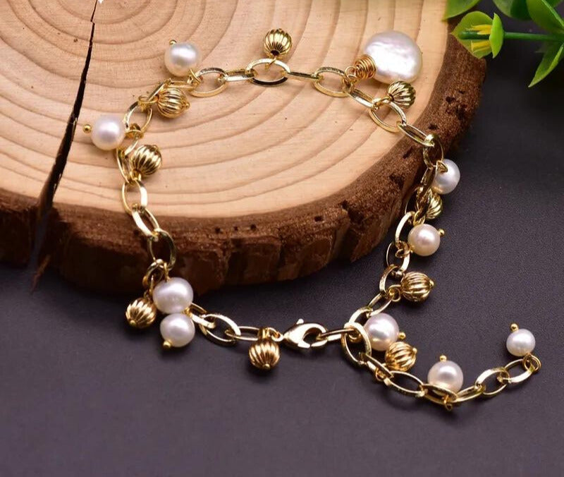 Chokore Link Chain Bracelet with White Water Pearl