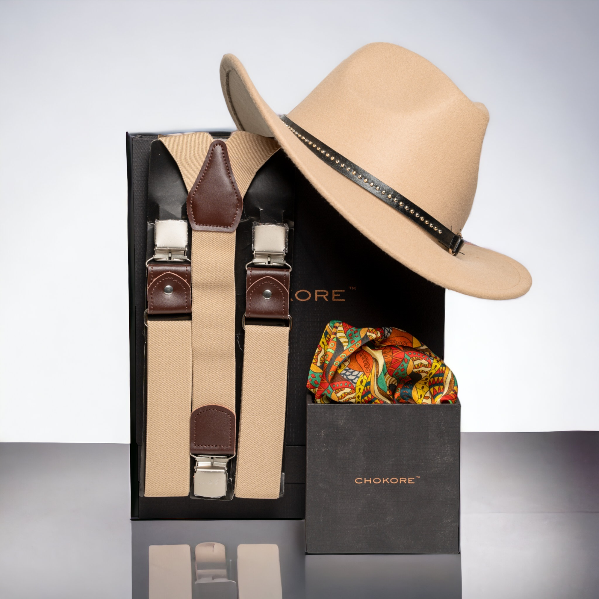 ChokoreSpecial 3-in-1 Gift Set (Hat, Pocket Square, & Suspenders)