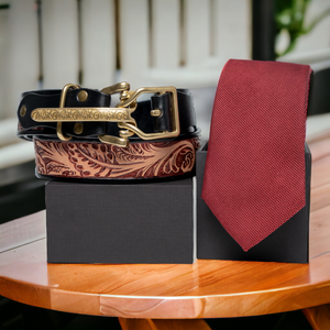 Chokore  Chokore Special 2-in-1 Gift Set for Him (Men’s RKXC Pinpoint Necktie & Knight Leather Belt) 