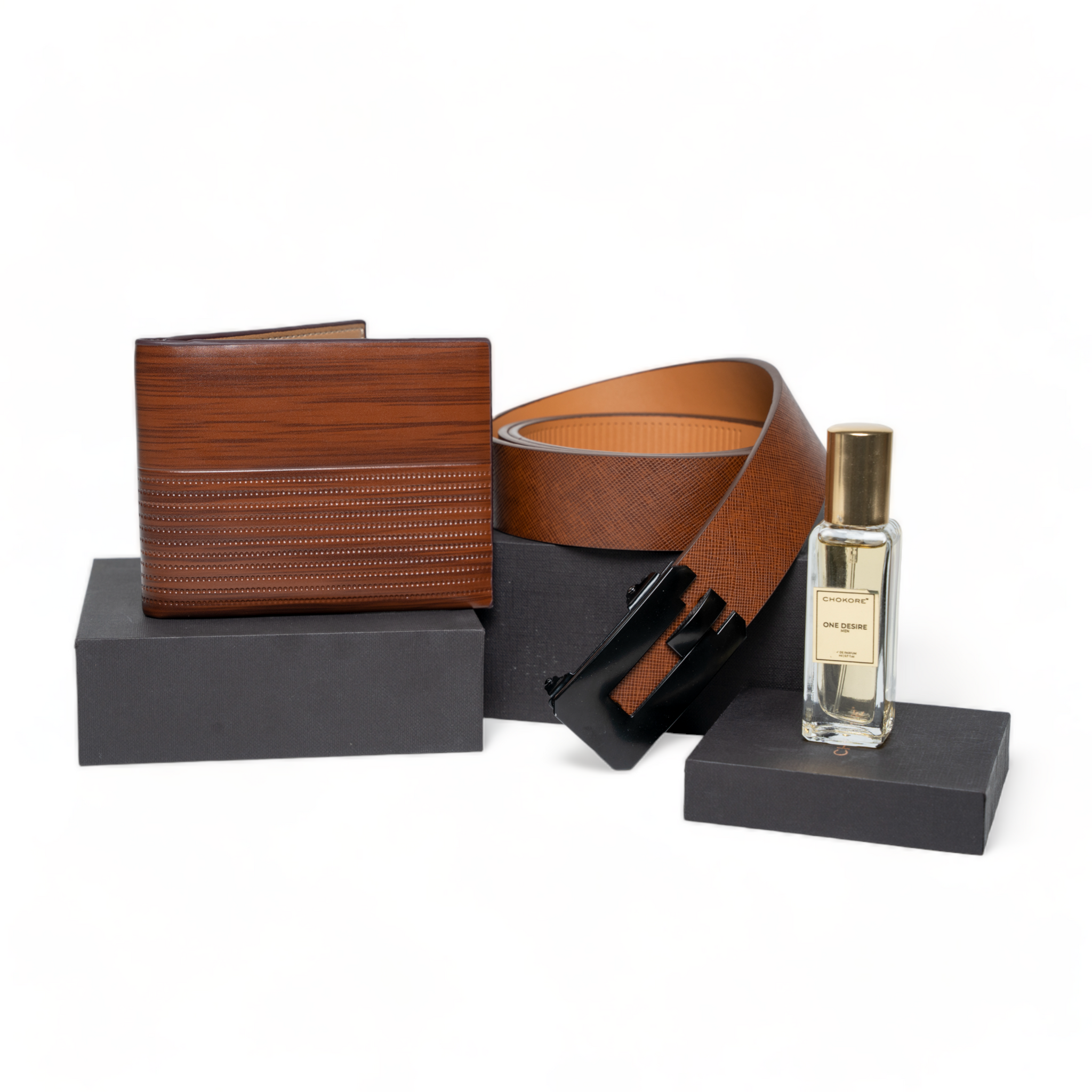 Chokore Special 3-in-1 Gift Set for Him (Belt, Wallet, & 20 ml One Desire Perfume)
