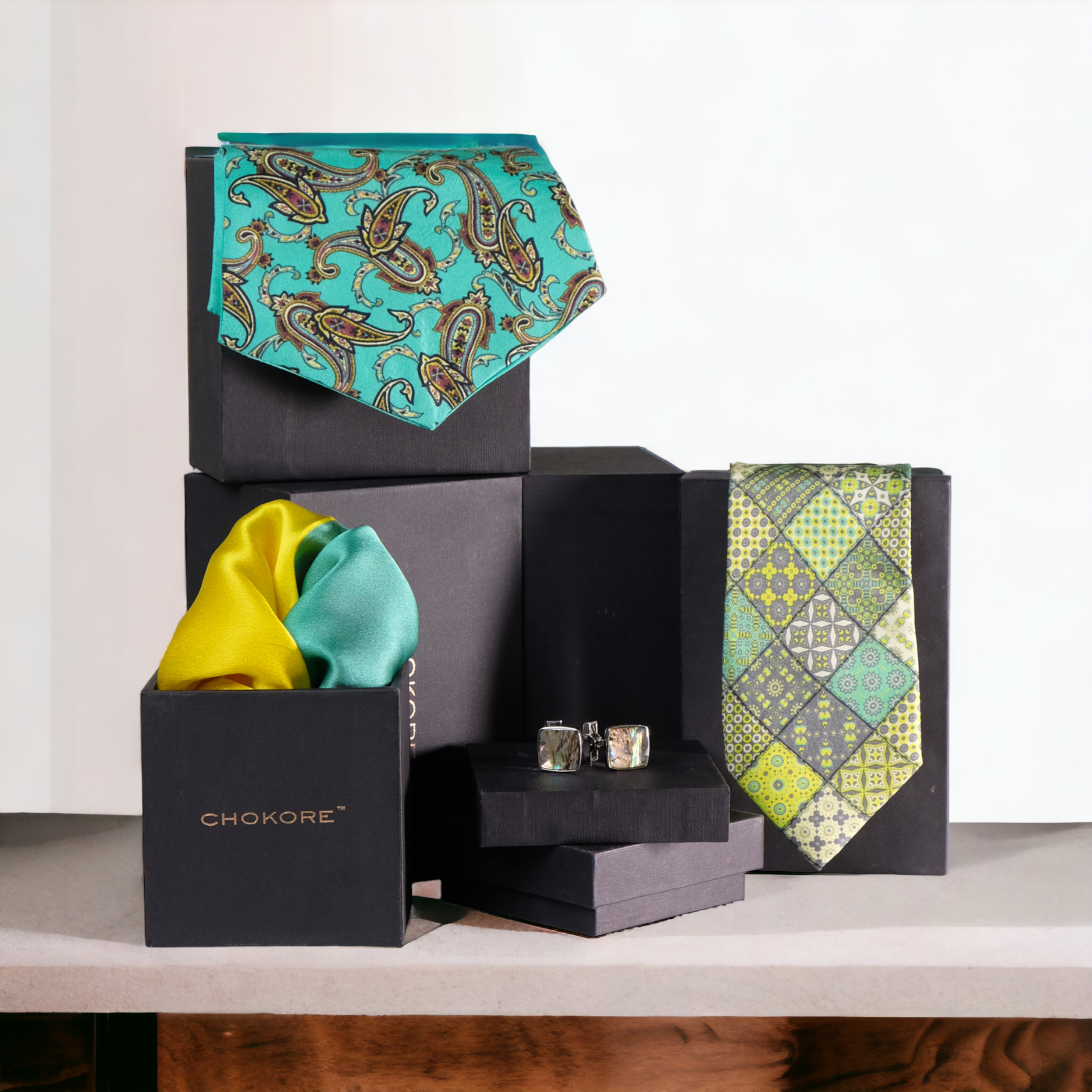Chokore Special 4-in-1 Gift Set for Him (Pocket Square, Necktie, Cravat, & Cufflinks)