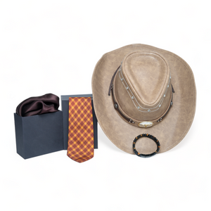 Chokore  Chokore Special 4-in-1 Gift Set for Him (Solid Pocket Square, Plaid Necktie, Hat, & Bracelet) 