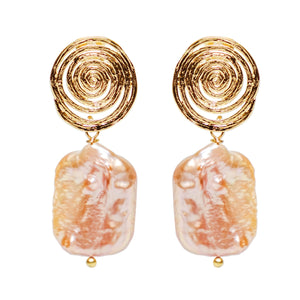 Chokore  Chokore Gold Coil Baroque Water Pearl Earrings (Pink) 