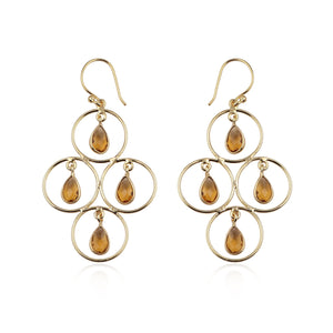 Chokore Circles and Citrine Gemstone Drops Earring, Gold tone. Handmade Circles and Citrine Gemstone Drops Earring, Gold tone. Handmade 