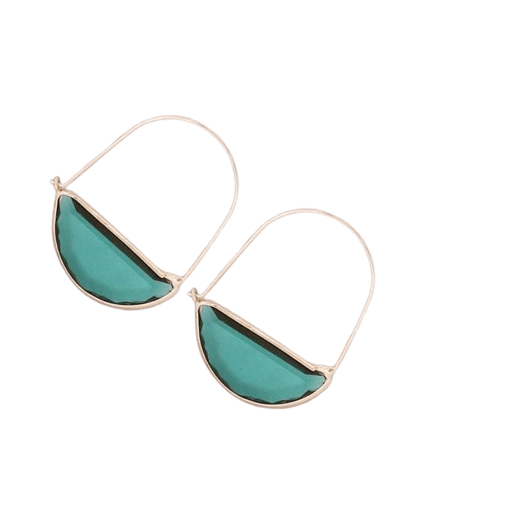 Hoops with turquoise blue glass droplets. Gold tone.