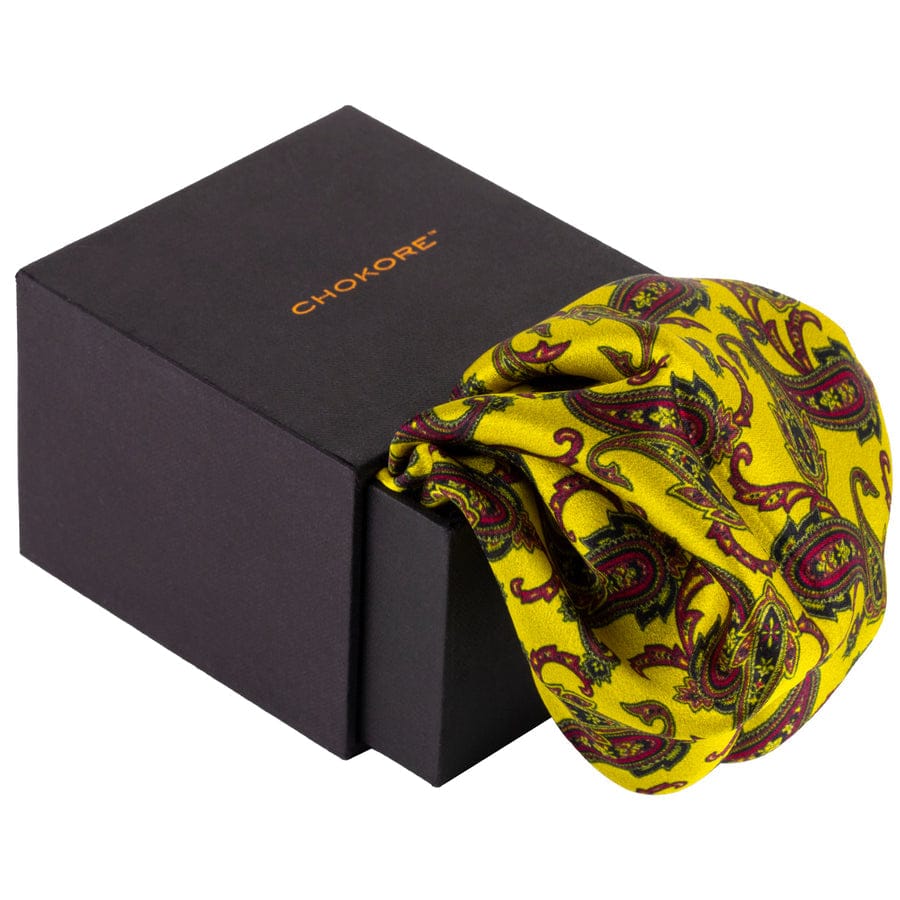 Chokore Yellow Satin Silk pocket square from the Indian at Heart Collection