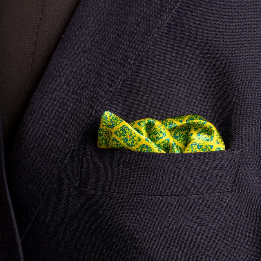 Chokore Yellow Satin Silk pocket square from the Indian at Heart Collection