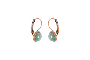 Chokore  French Lever back earrings with Green Aventurine gemstone. Red Copper tone. 