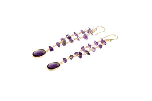 Chokore Linear drop earring with Amythest Gemstone. Gold tone. Linear drop earring with Amythest Gemstone. Gold tone. 