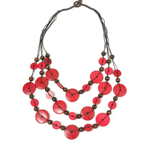 Chokore Chokore Multi-layer Long Coconut Shell Necklace (Red) Chokore Multi-layer Long Coconut Shell Necklace (Red) 