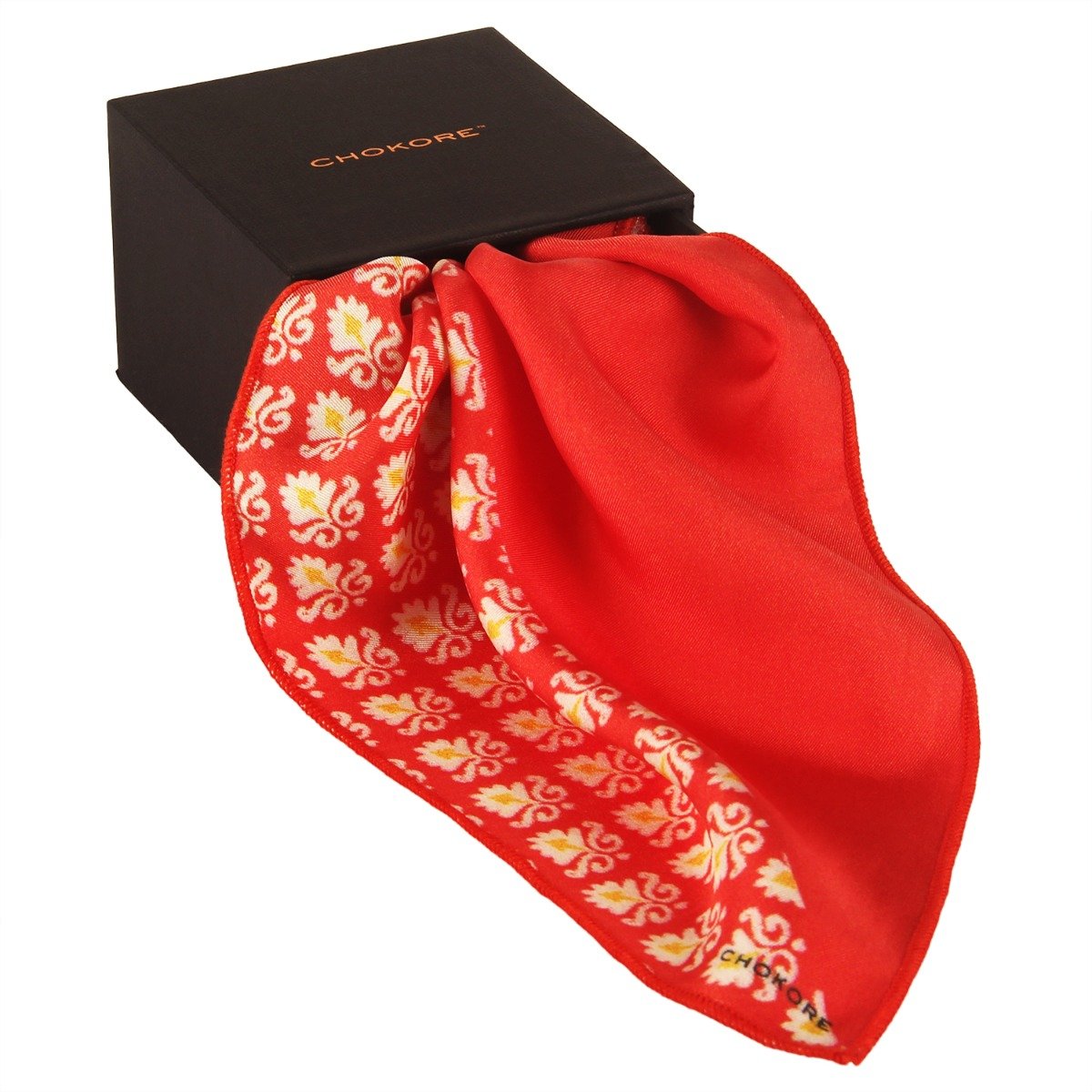 Two-in-One Red & White Silk Pocket Square - Indian At Heart line