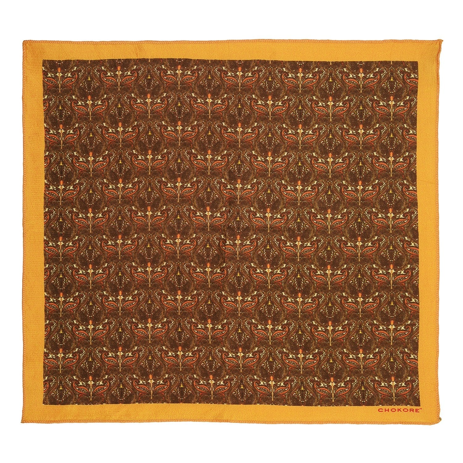 Chokore Yellow & Brown Silk Pocket Square - Indian At Heart line