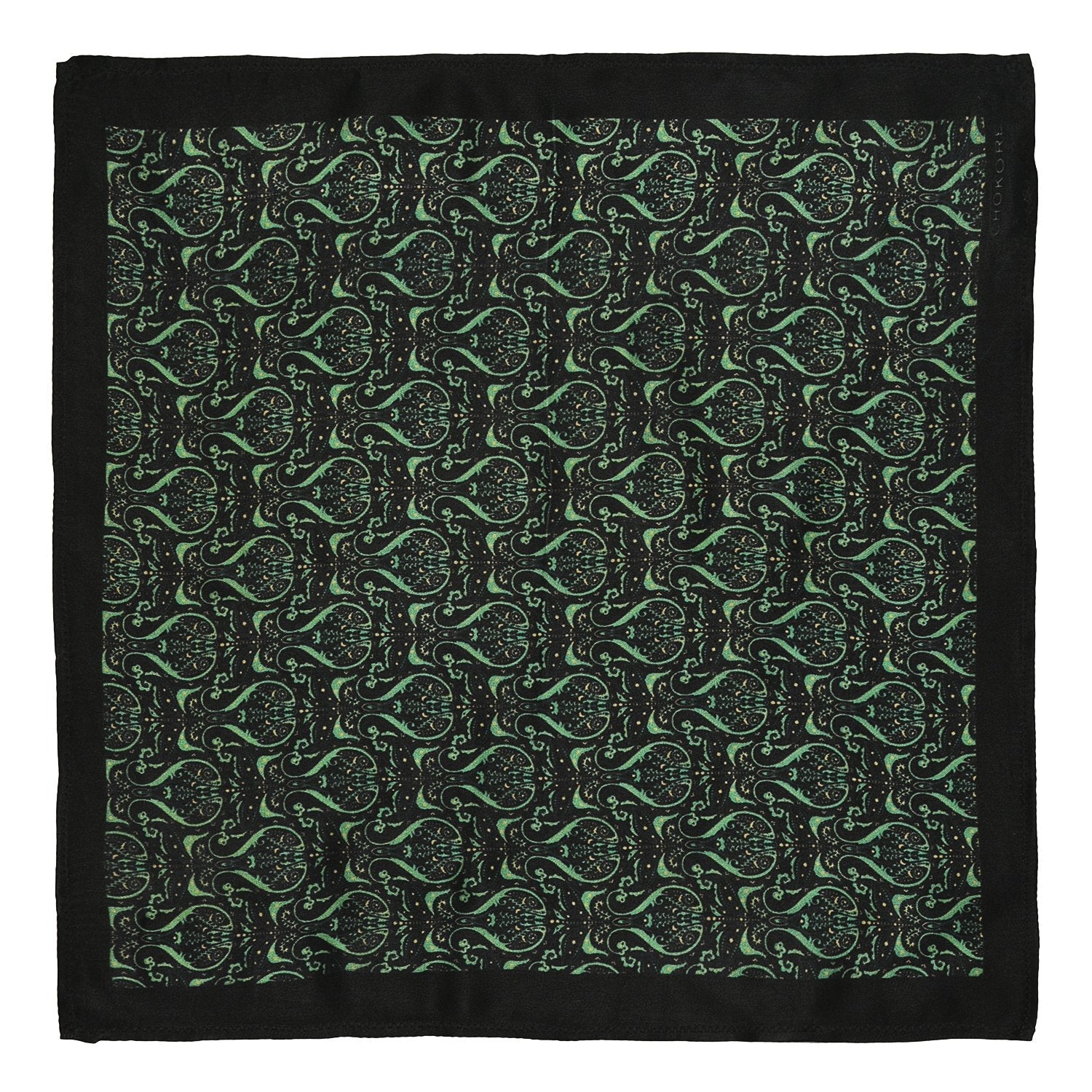 Chokore Black & Dark Sea Green Silk Pocket Square -Indian At Heart line