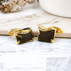 Chokore  Chokore Black Agate Cufflinks with Gold Plating 