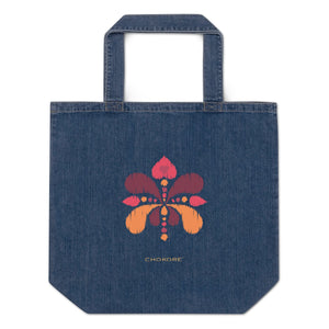 Chokore Organic Denim Tote Bag with a Red & Burgundy print. From the Indian at Heart collection. Organic Denim Tote Bag with a Red & Burgundy print. From the Indian at Heart collection. 