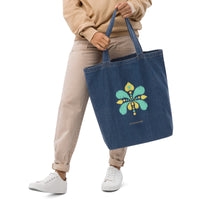 Chokore Organic Denim Tote Bag with a Shades of Green Motif. From the Indian at Heart collection