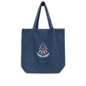 Chokore Organic Denim Tote Bag with Floral Art. From the Indian at Heart collection. Organic Denim Tote Bag with Floral Art. From the Indian at Heart collection. 