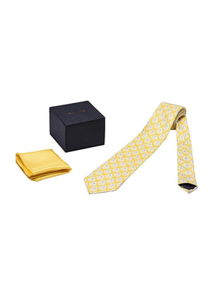 Chokore Chokore Lemon & White Silk Tie & Yellow color pocket square set Chokore Lemon & White Silk Tie & Yellow color pocket square set 