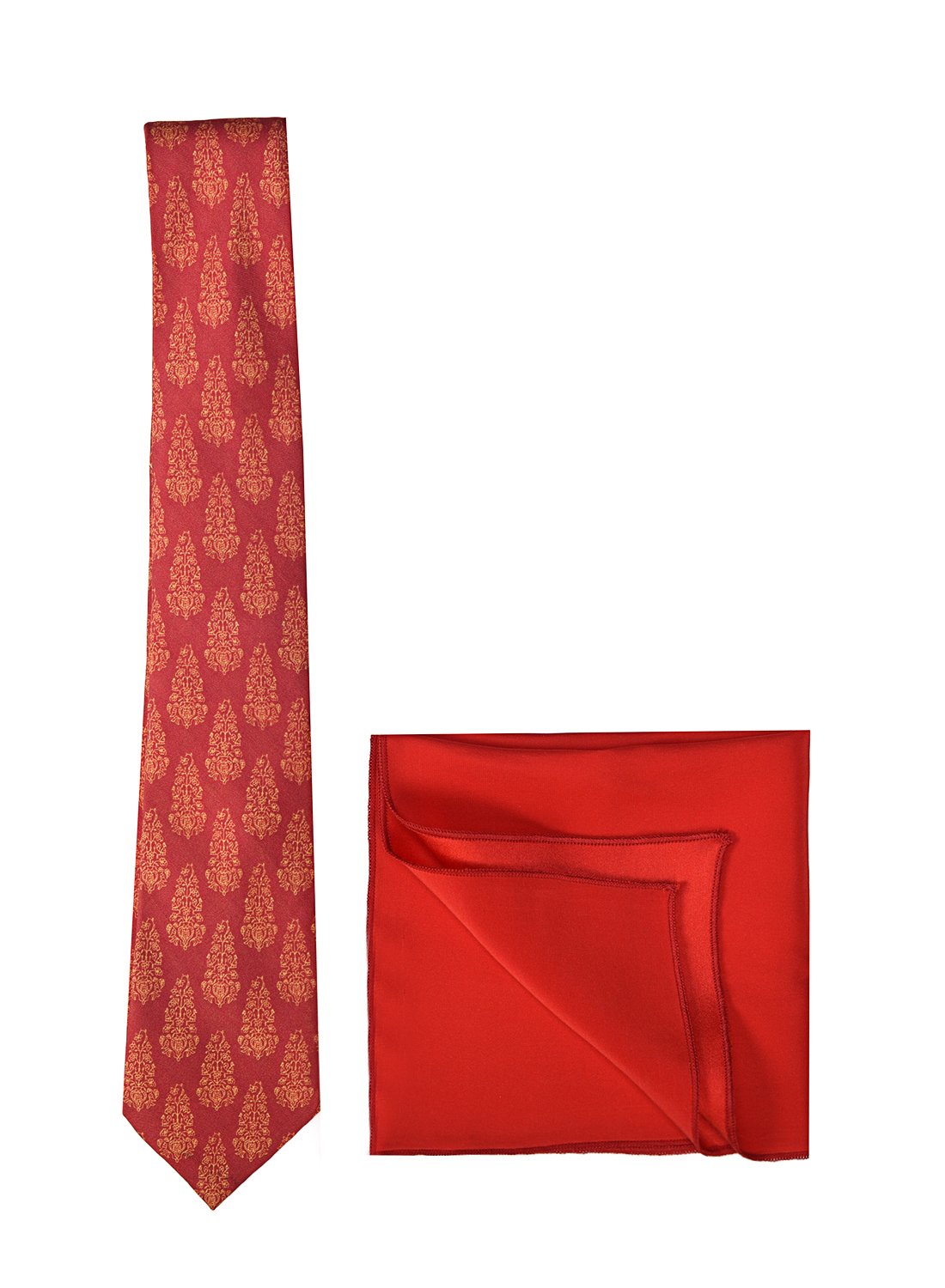 Chokore Red & Orange Silk Tie & Red color silk pocket square set