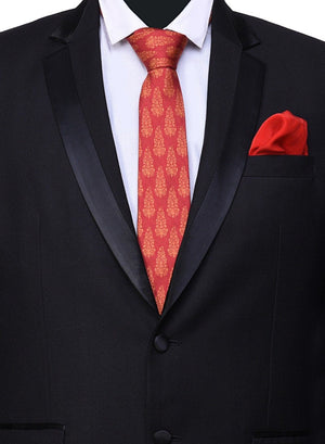 Chokore Chokore Red & Orange Silk Tie & Red color silk pocket square set Chokore Red & Orange Silk Tie & Red color silk pocket square set 