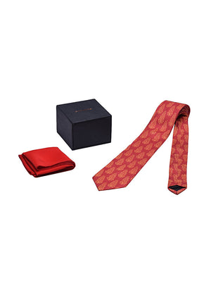 Chokore  Chokore Red & Orange Silk Tie & Red color silk pocket square set 