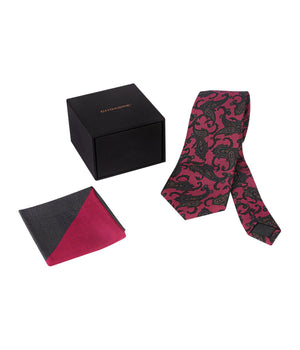 Chokore  Chokore Marsela & Navy Blue Silk Tie from Indian At Heart range & Wine Pink from the Solids Line Silk Pocket Square set 