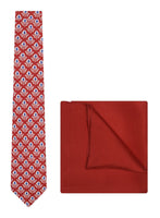 Chokore Chokore Red & White Silk Tie - Indian at Heart range & Plain Red Silk Pocket Square set