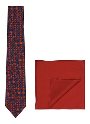 Chokore  Chokore Red & Blue Silk Tie - Indian At Heart range & Plain Red color Silk Pocket Square set 