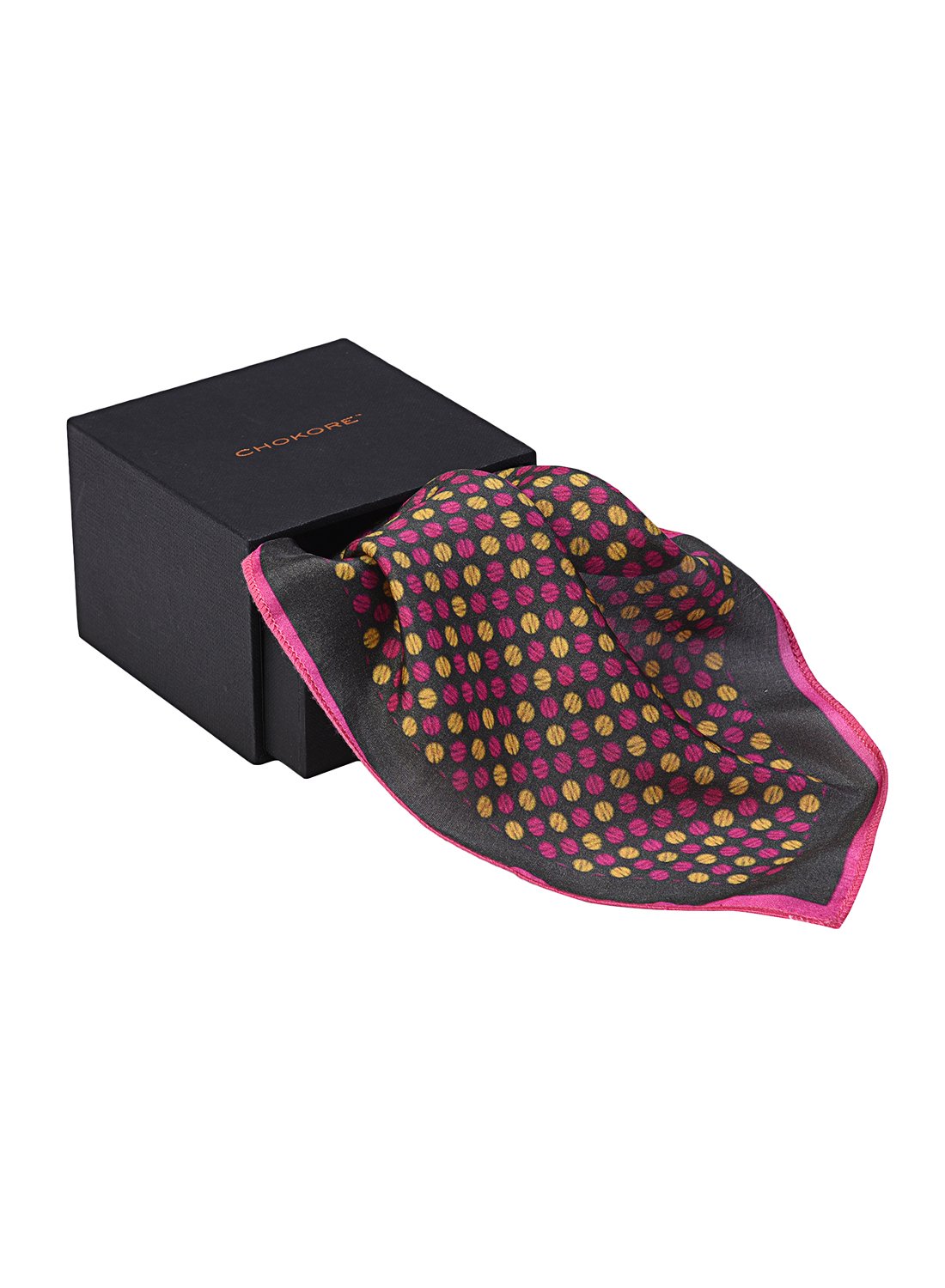 Chokore yellow and pink dotted Silk Pocket Square
