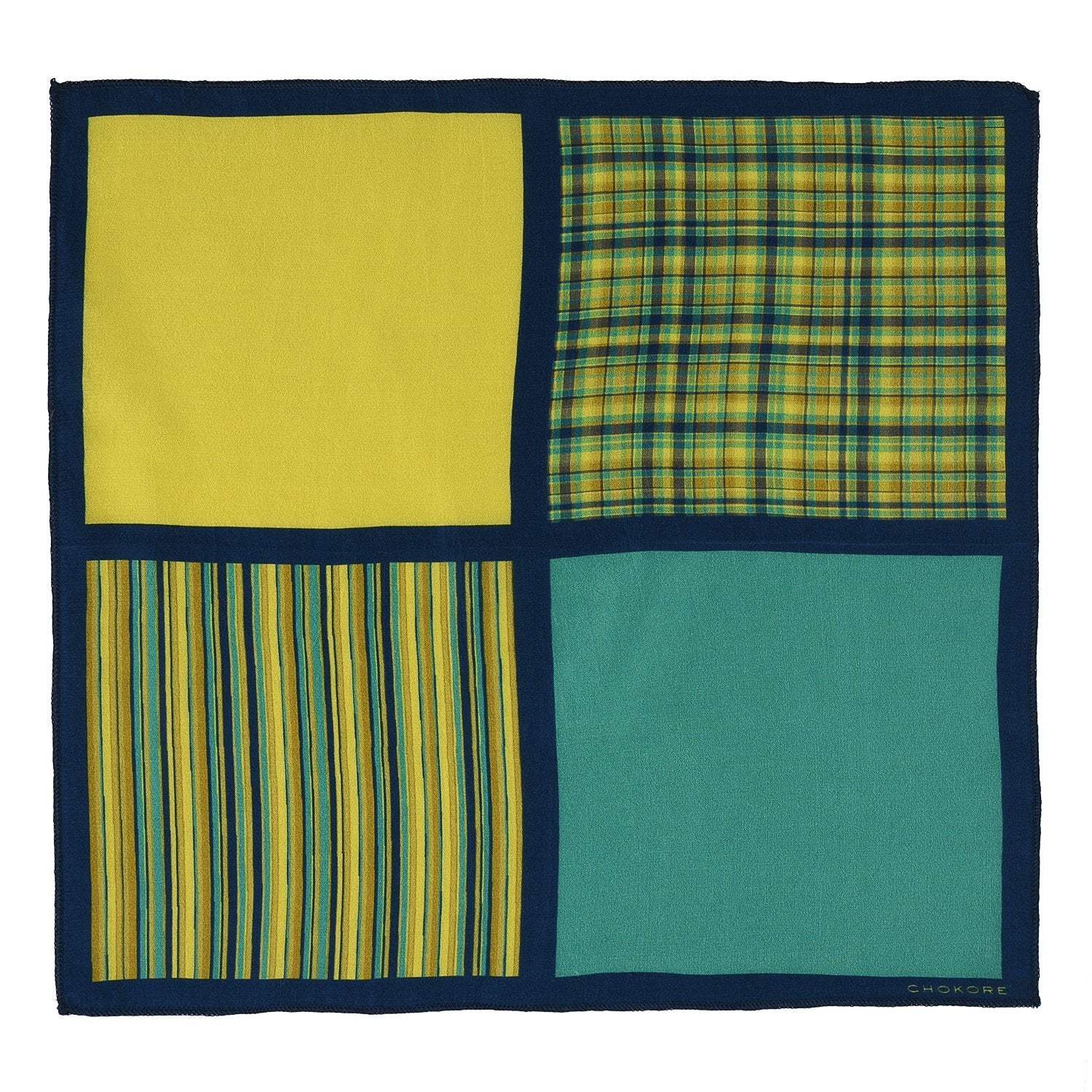 Chokore Four-in-One Shades of Green & Yellow Silk Pocket Square from the Plaids Line