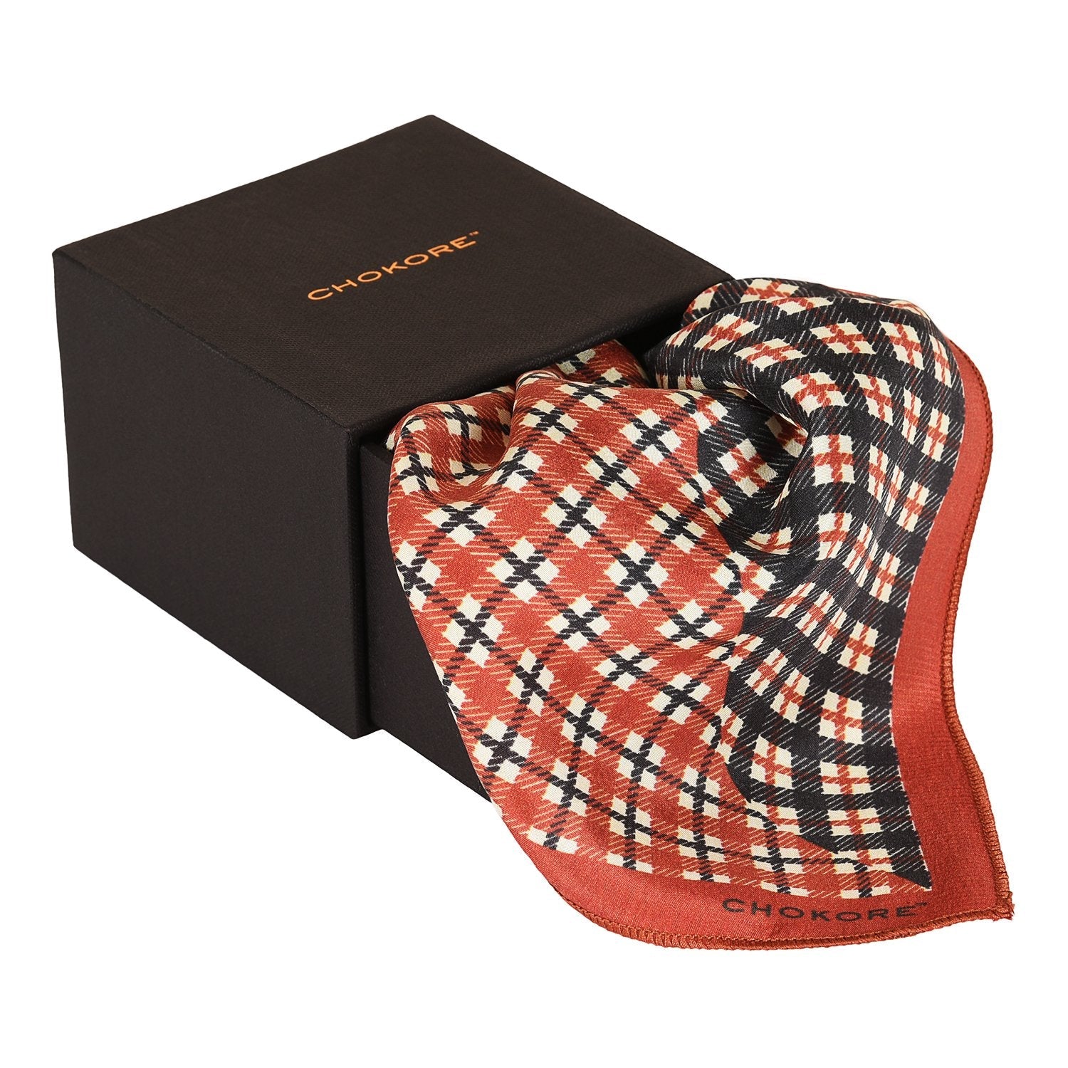 Chokore Pocket square in Two-in-One red and black from the Plaids line