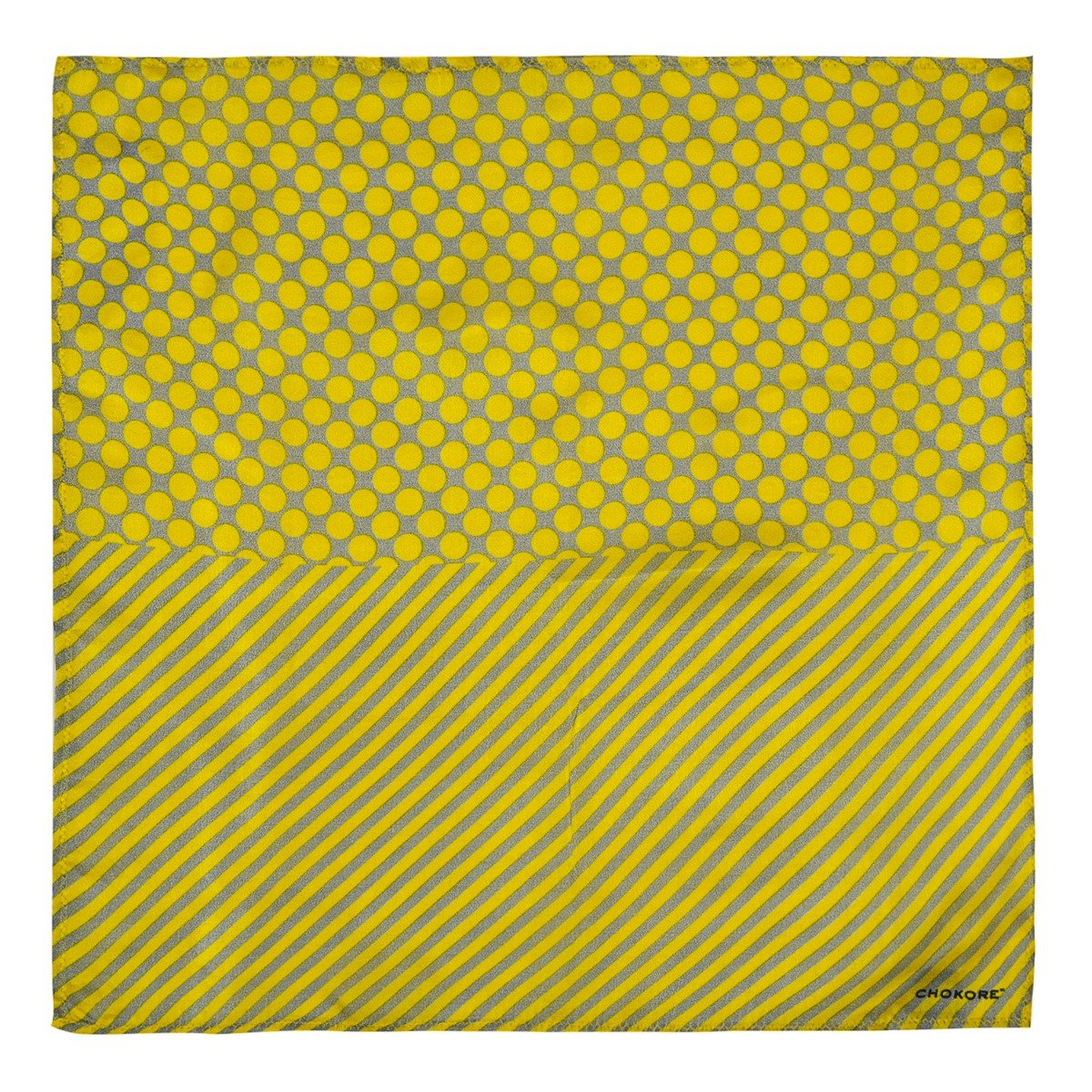Chokore 2-in-1 Yellow & Light Grey Silk Pocket Square